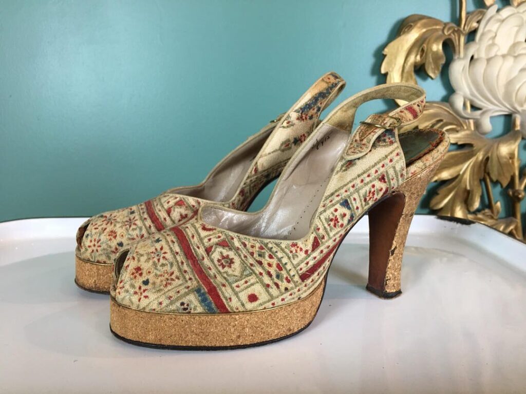 1940s platform shoes, vintage 40s shoes, peep toe shoes, Cork | Black Label Vintage 