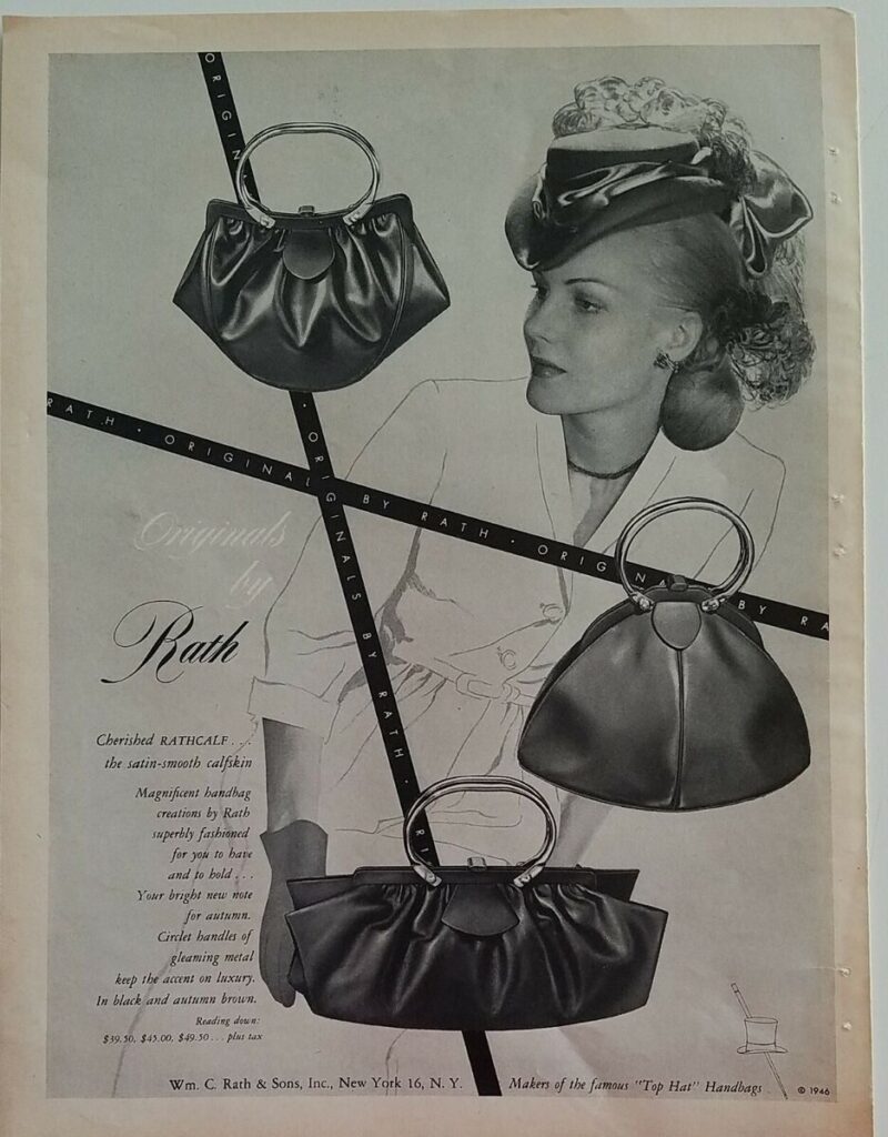 1946 Rath Rathcalf handbag purse vintage fashion ad