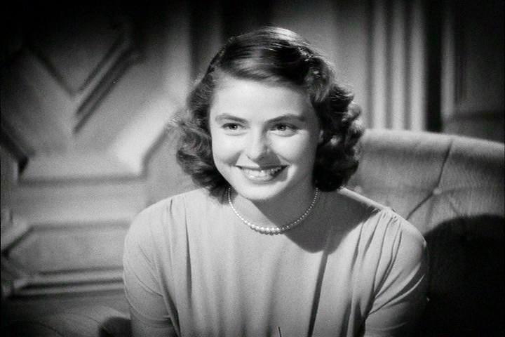 A glamorous portrait of Ingrid Bergman in 1940s Hollywood style, showcasing her natural beauty and captivating presence
