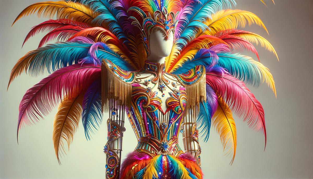 A dazzling Technicolor costume from a 1940s musical, showcasing rich, saturated colors